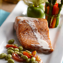 Salmon with Edamame Relish and Peppercorn Sauce